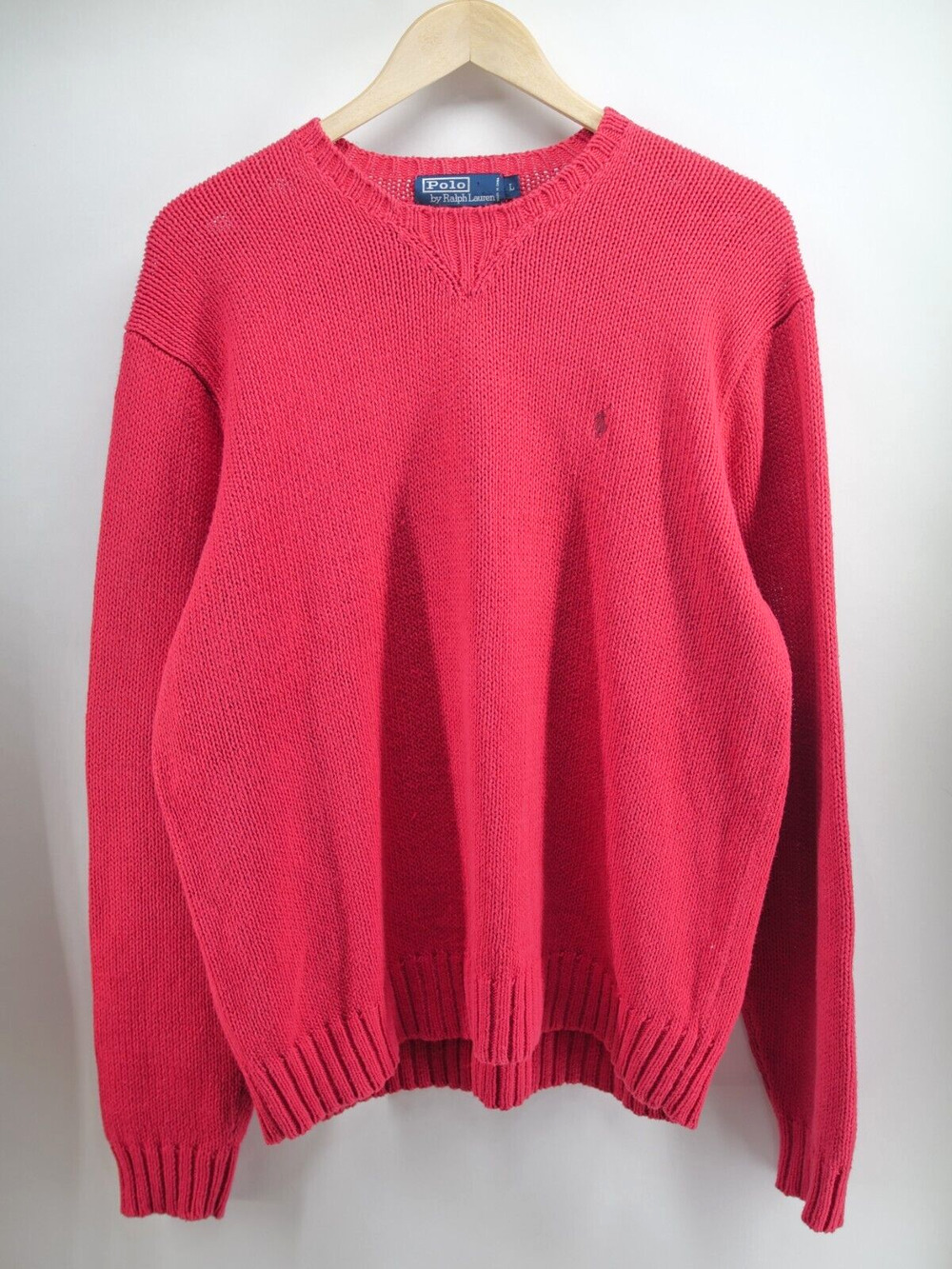 Polo Ralph Lauren Linen Sweater Men’s Crewneck Sweater Sz L Cotton Knit Red